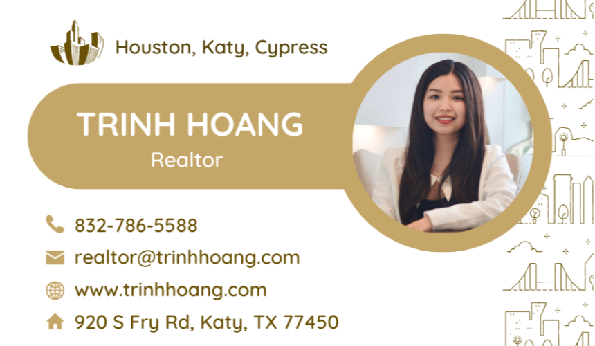 Trinh Hoang business card with phone, email, website, and office address